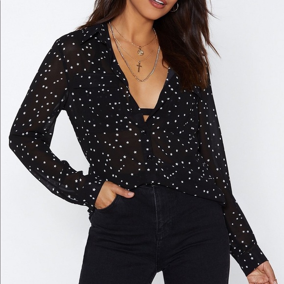 Nasty Gal Tops - Nasty Gal Come Over Sheer Star Shirt